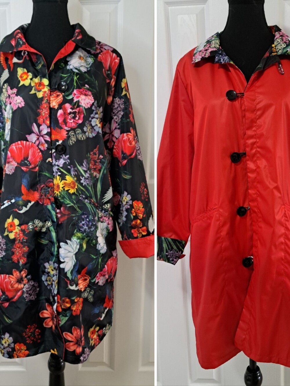 Spanner Reversible Jacket Floral Red Coat Womens Large Colourful Lightweight